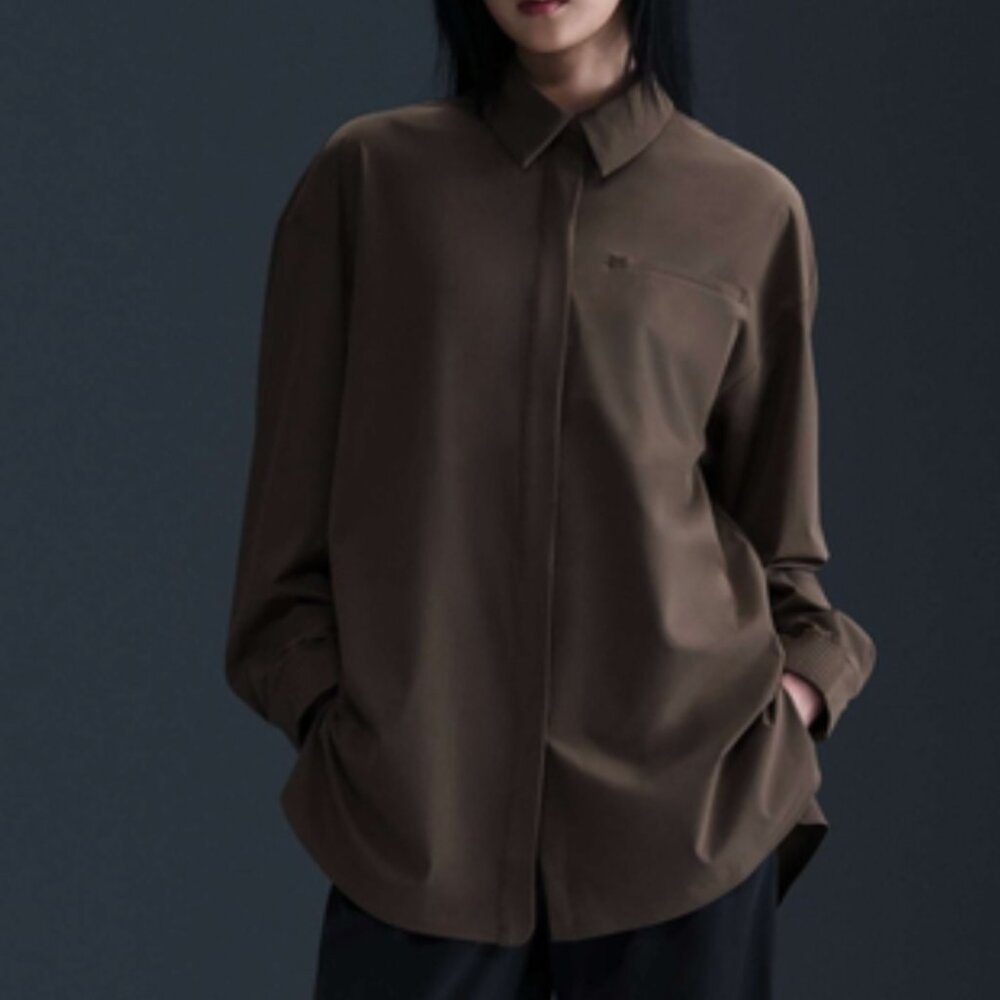 NWT NIKE $130 PerfectStretch Women's Dri-FIT Oversized Long-Sleeve Top Brown M - Picture 3 of 11